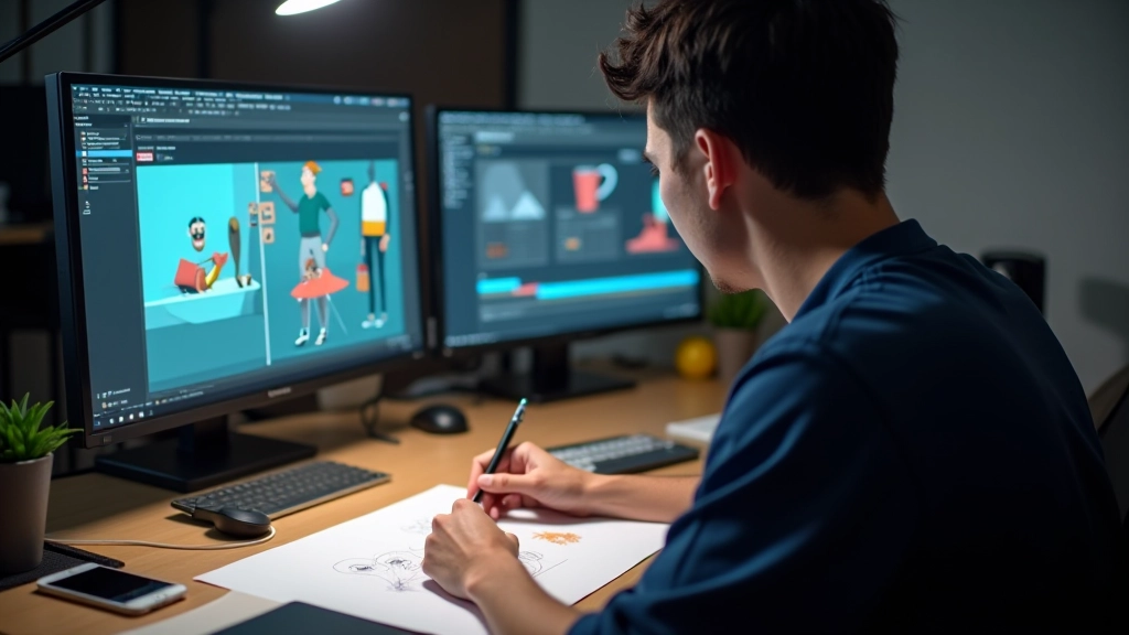 Animation designer working on micro-animation timing and easing curves