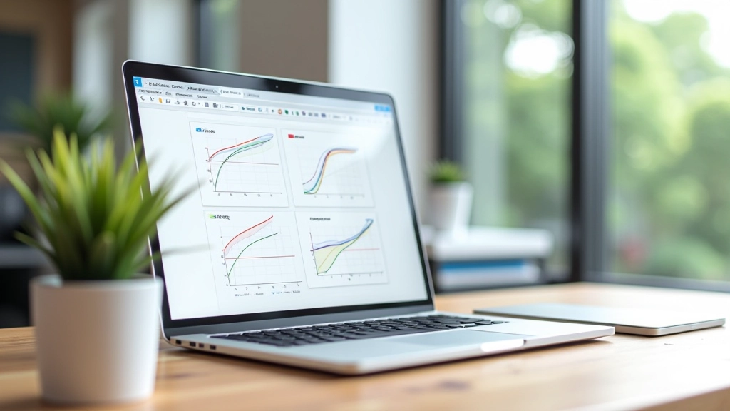 Laptop screen showing animation timing diagram and easing curve visualization in design tool with grid layout